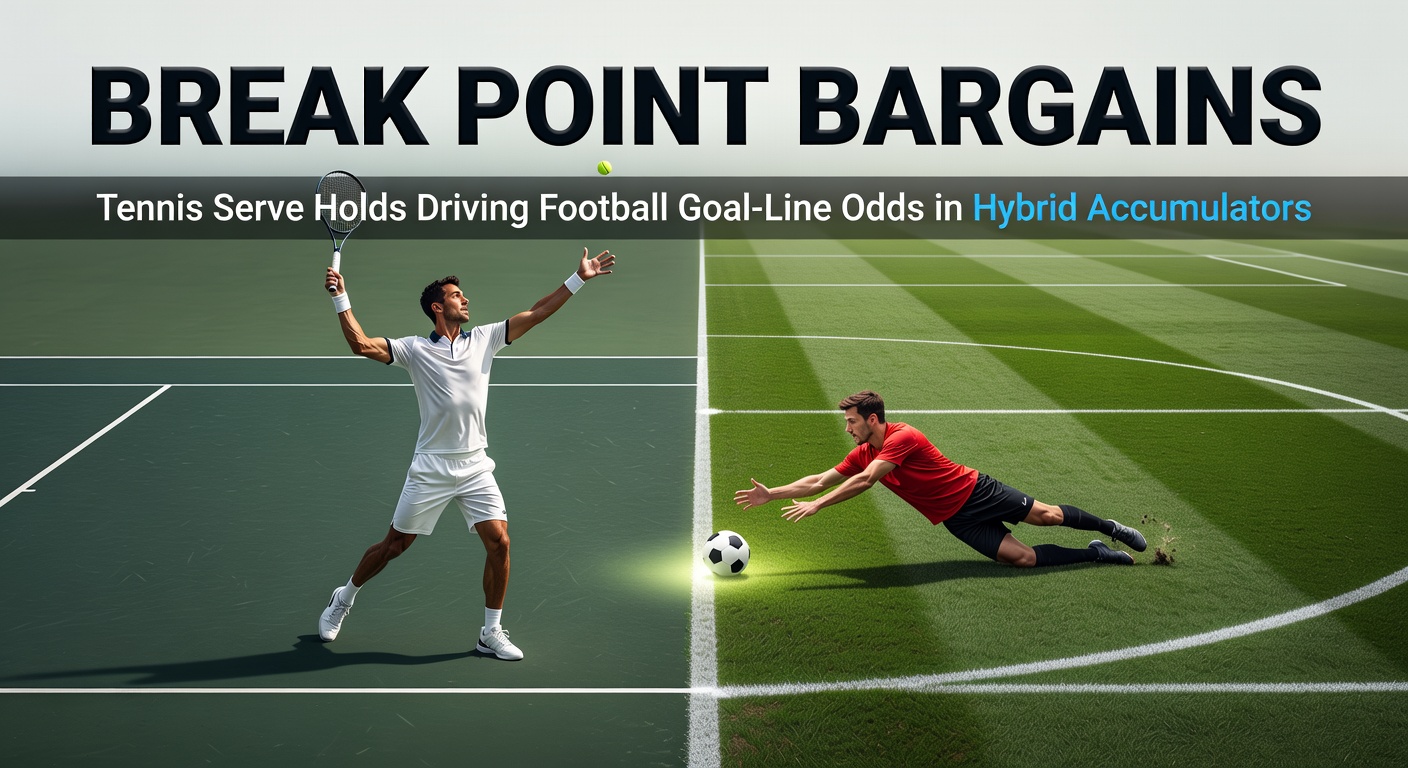 Tennis player acing a serve under break point pressure during a high-stakes ATP match, with odds screens visible in the background