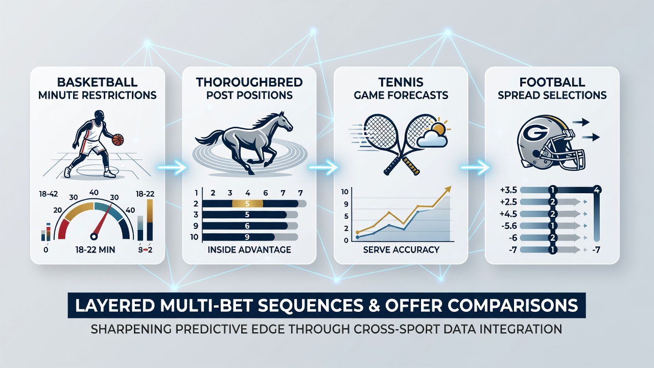 Diagram showing basketball minute limits linked to horse racing post positions and cross-sport betting correlations