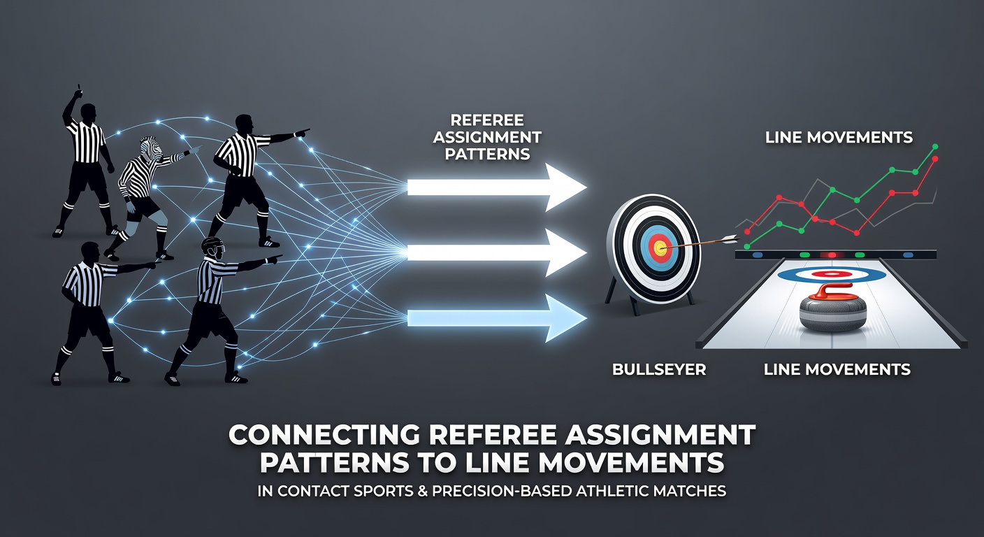 Data visualization showing referee assignment trends in contact sports alongside line movement charts from precision athletic events