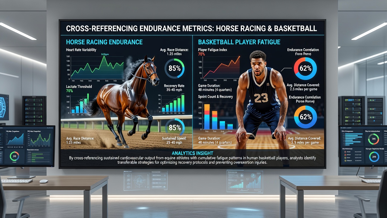 Split-screen display showing real-time horse racing pace data next to basketball player workload graphs during live betting sessions