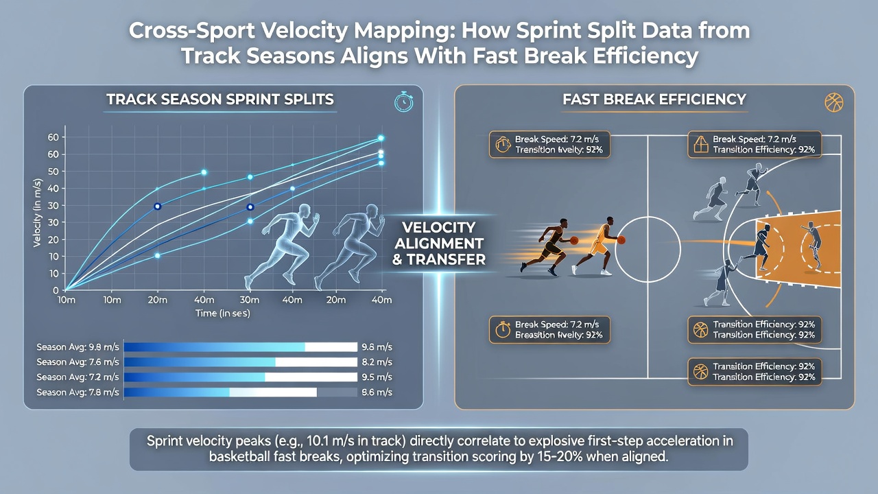 Composite chart showing aligned sprint split curves and basketball transition speed metrics