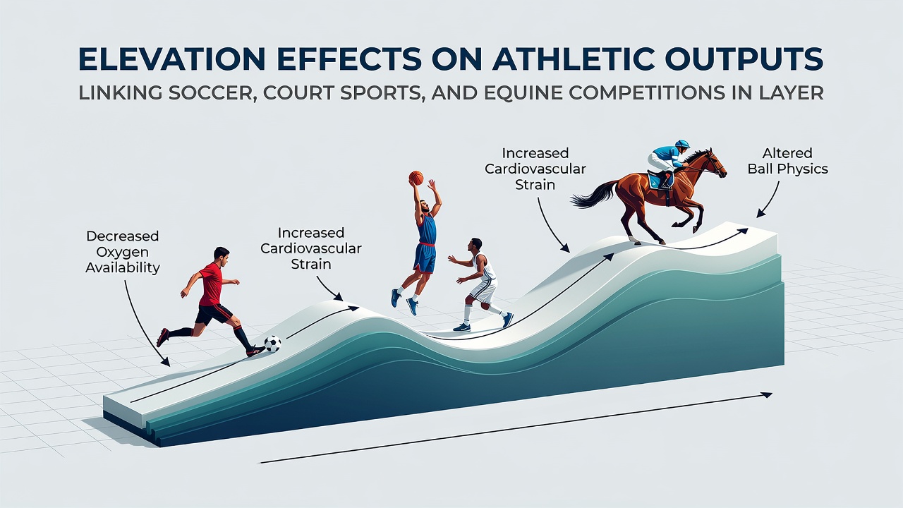 Layered data visualization connecting soccer, tennis, basketball, and horse racing performance at altitude