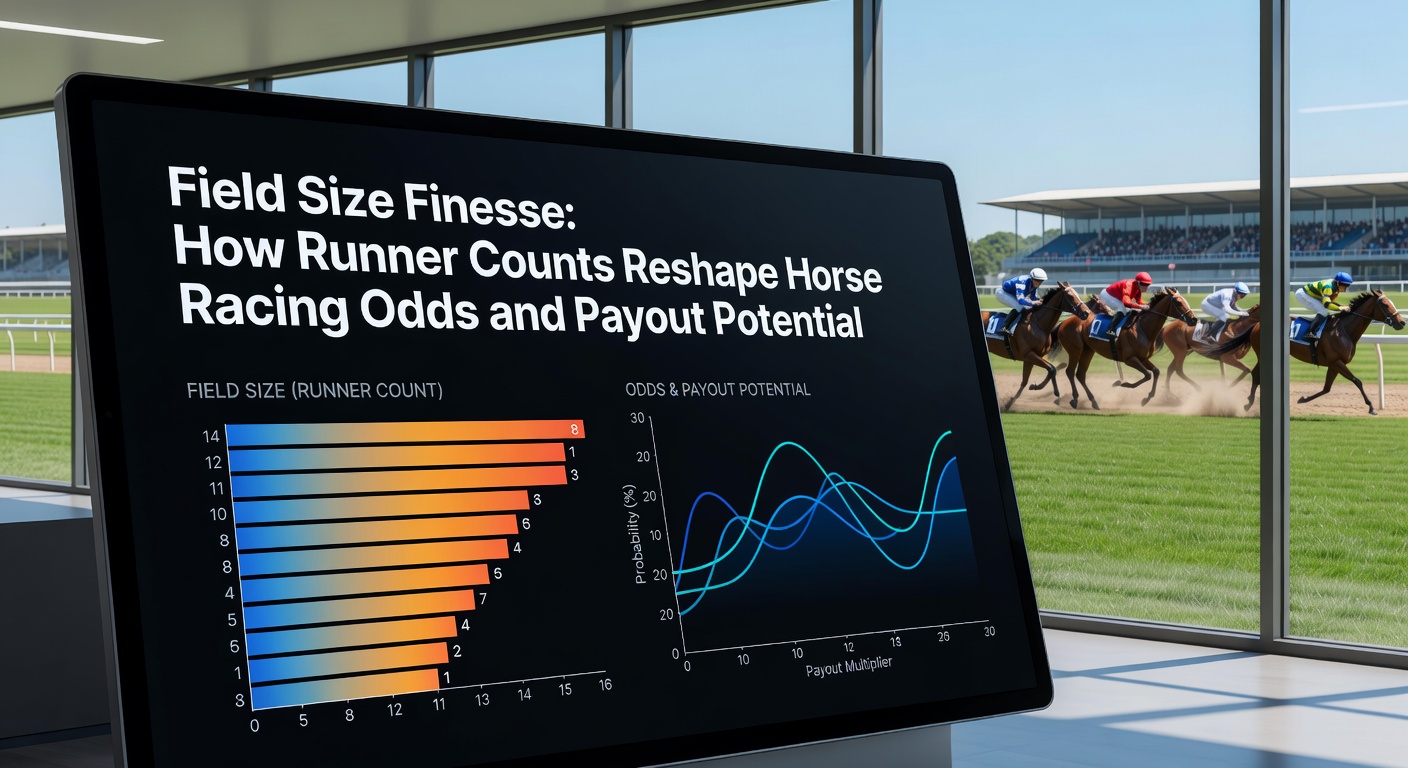 A packed starting gate in a major horse race with a large field of runners charging down the track, illustrating the intensity of high-runner-count events