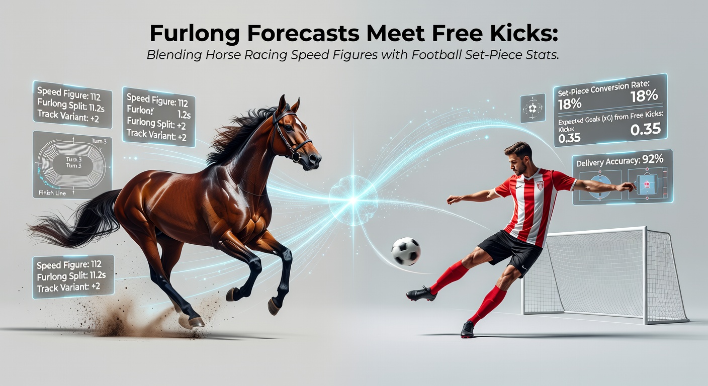 Close-up chart comparing horse speed figure graphs with football free-kick heatmaps, illustrating data crossover for accumulator building