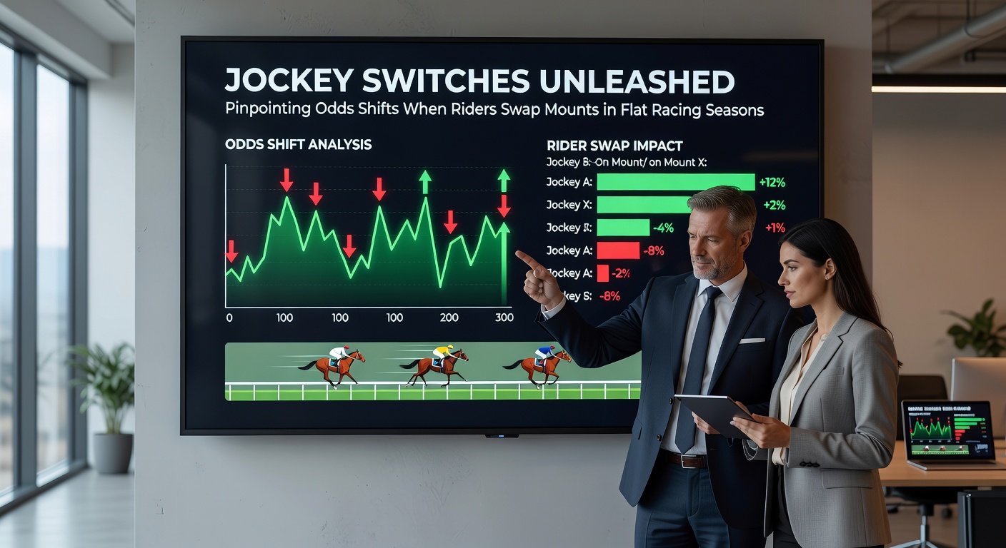 Close-up of a jockey mounting up after a last-minute rider change, with tote board showing shifting odds in background
