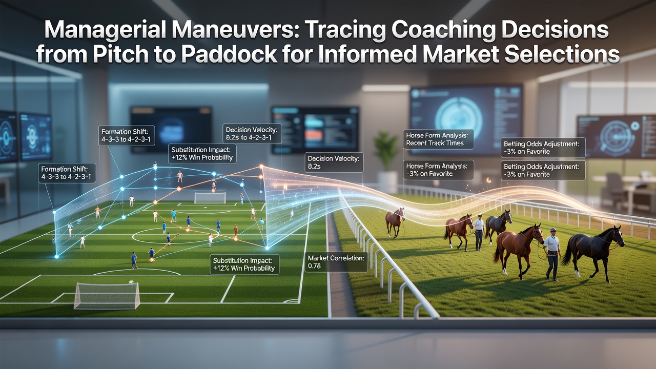 Football manager gesturing on the pitch during a match while analysts review data screens in the background