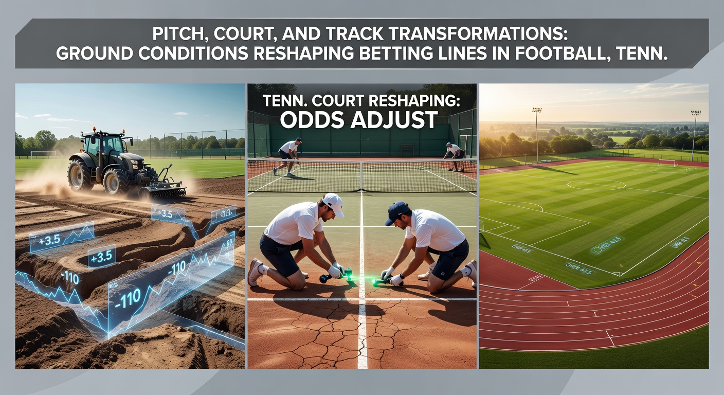 Horse racing track under varying conditions, from firm going to heavy mud, with jockeys adapting to biases