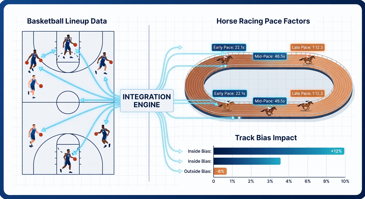 Horse racing track bias charts integrated with basketball rotation heatmaps for accumulator modeling