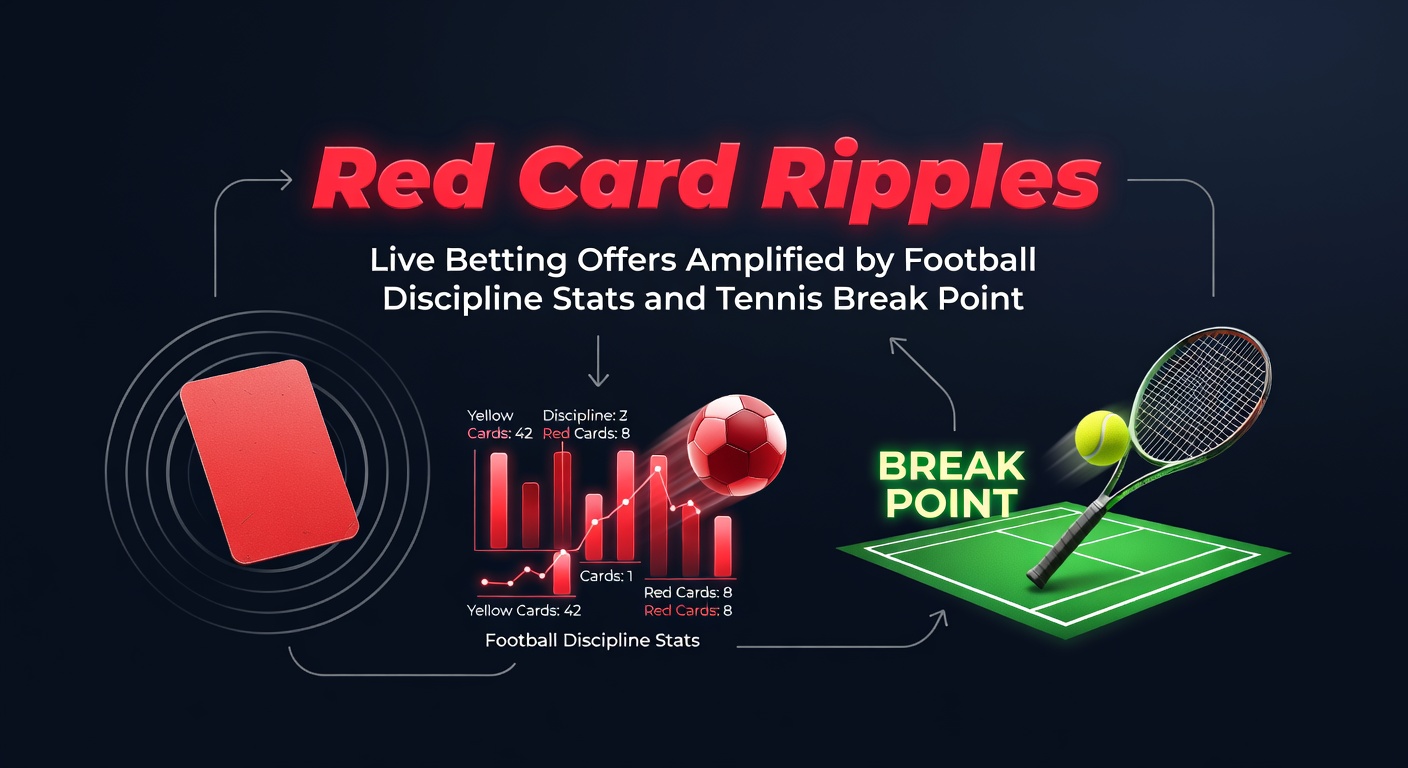 Split image showing football players reacting to a red card dismissal and a tennis server under break point stress, highlighting betting opportunity ripples