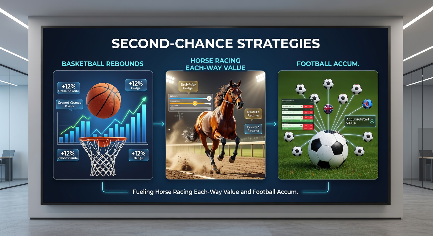 Horse racing field thundering down the straight, with a late-charging outsider grabbing second place, illustrating each-way value in action