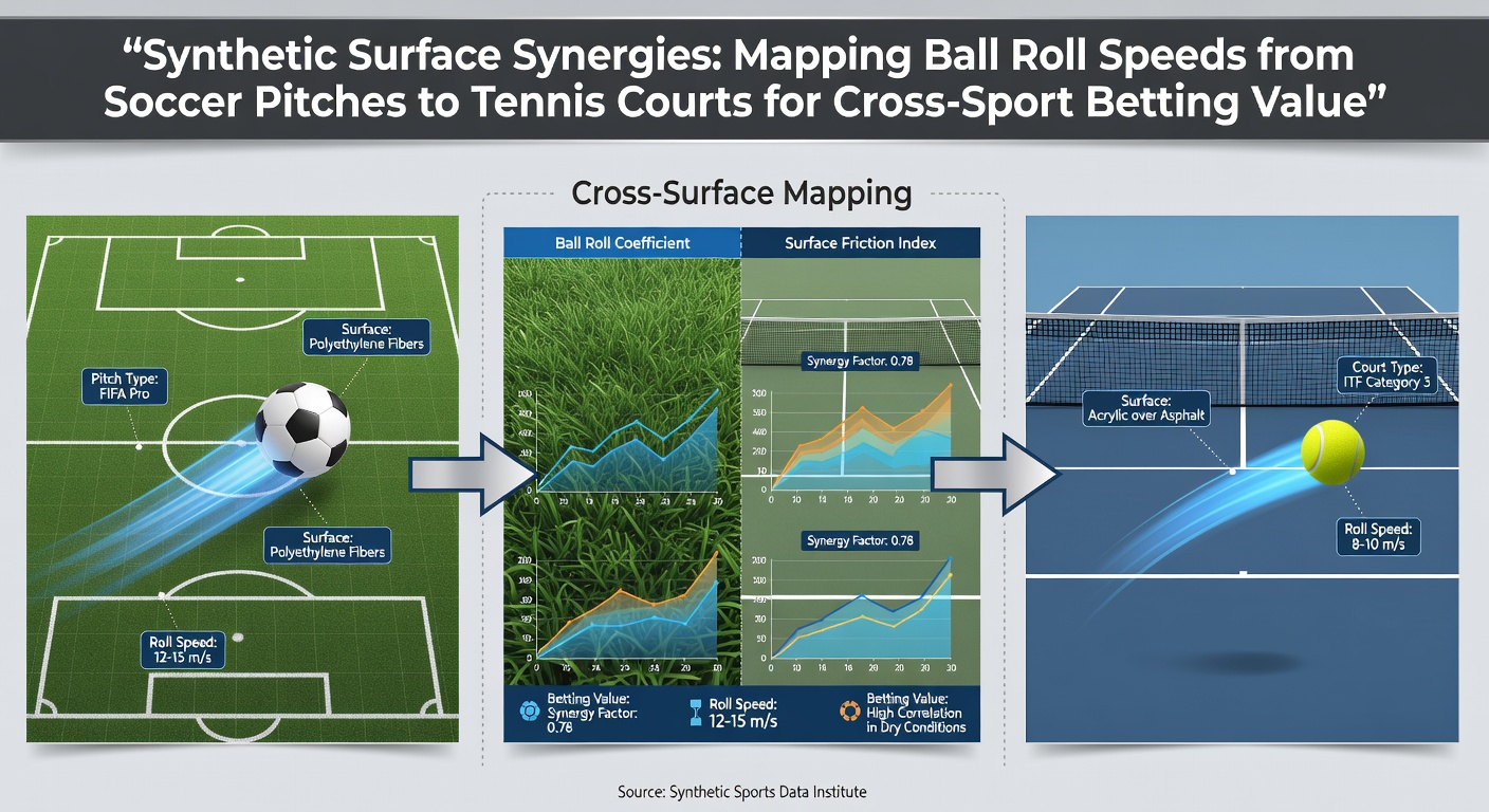 Synthetic soccer pitch and tennis court side by side showing ball roll comparisons on artificial turf