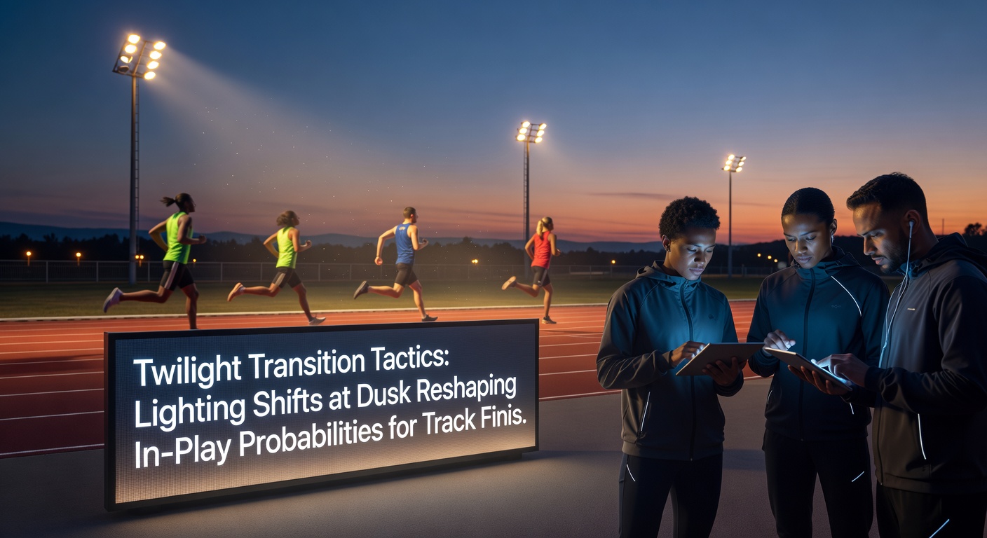 Tennis court under transitioning dusk light with players engaged in a long rally