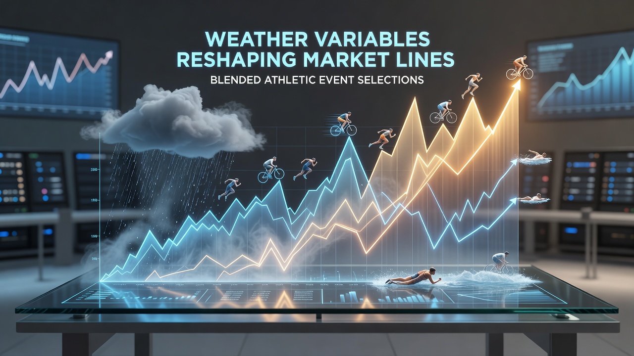 Weather data overlays on multi-sport betting interfaces showing temperature and wind impacts across events