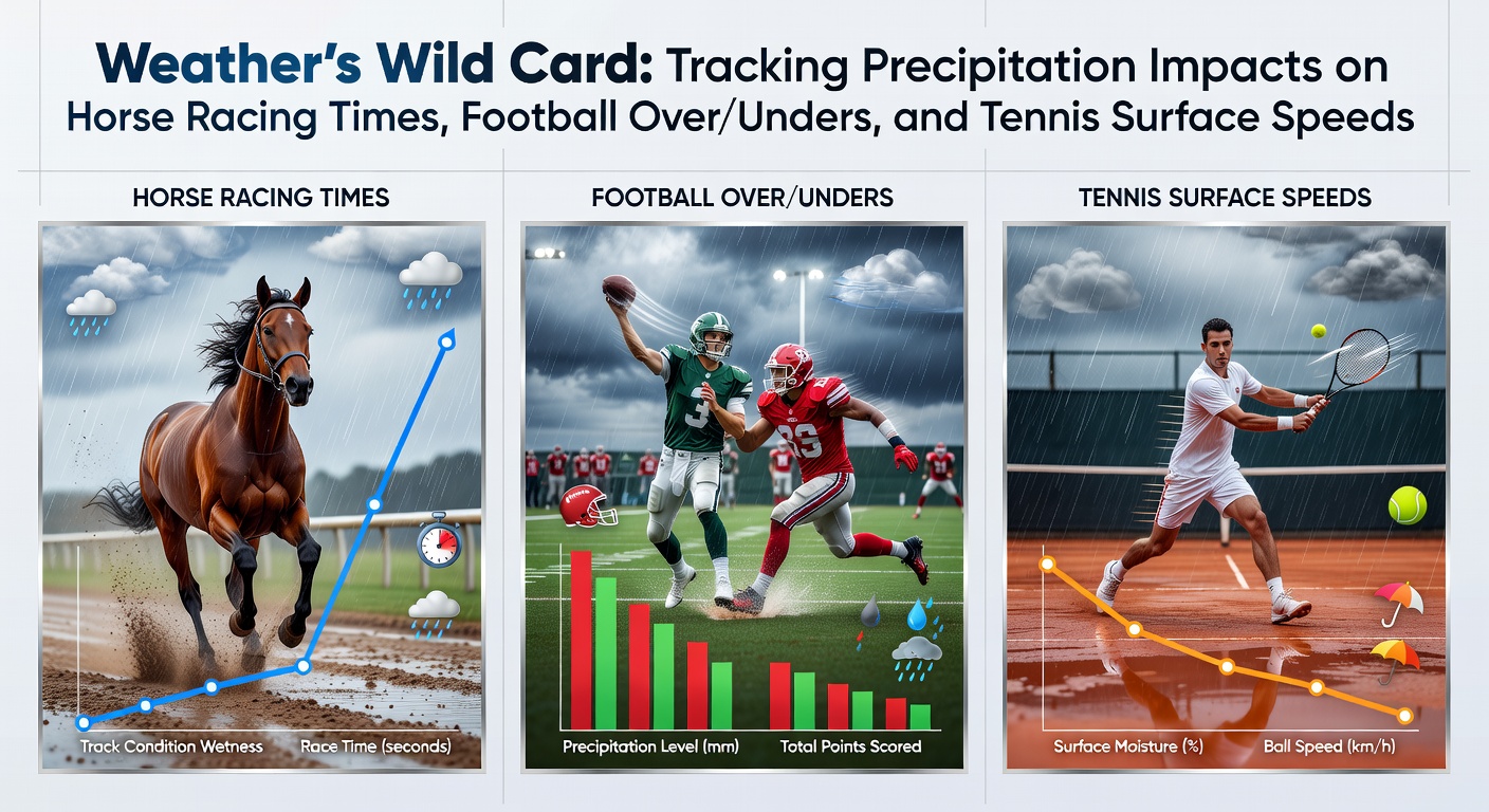 A horse racing track transformed into a muddy quagmire under heavy rain, with jockeys urging their mounts through splashing puddles